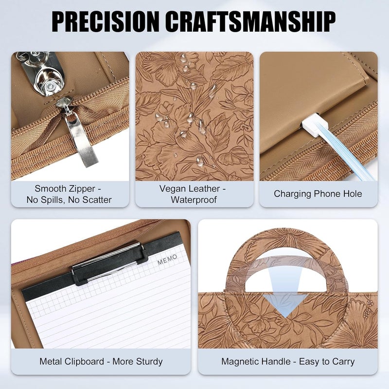 NATISERAUM Portfolio Binder - 3 Ring Binder with Handle, Vegan Leather Business Padfolio Folder with Notepad, Includes 5 Dividers with 10 Pockets for Documents Files - Image 5